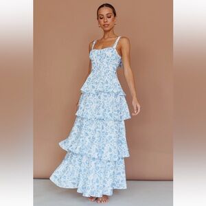 Selfie Leslie // Provence Bloom Tiered Midi Dress Floral Blue
